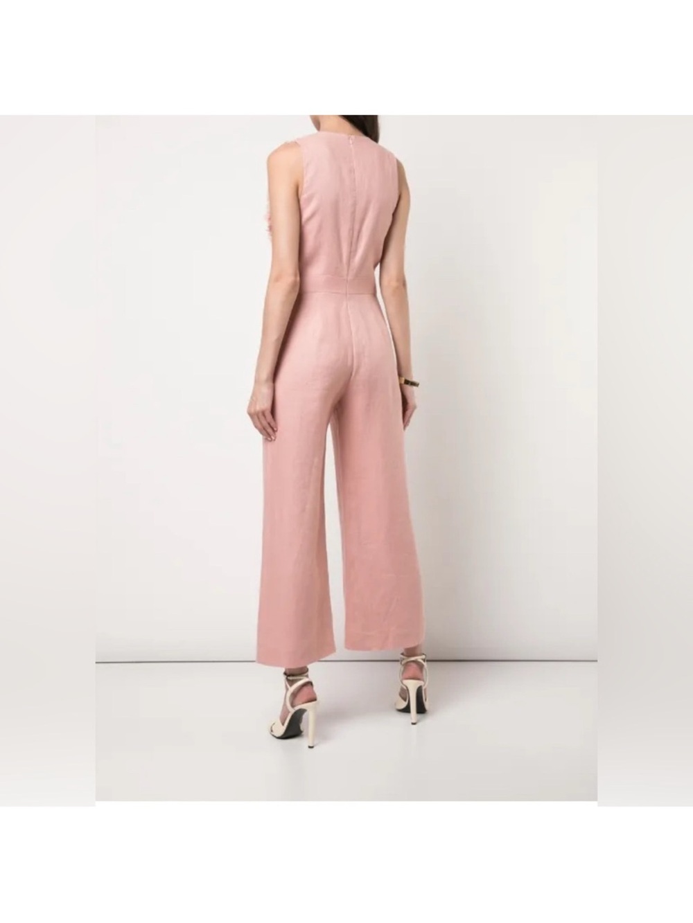 Alexis Odalys Linen Blush Pink Ruffle V-Neck Wide-Leg Jumpsuit Size XS NWOT - Picture 5 of 11